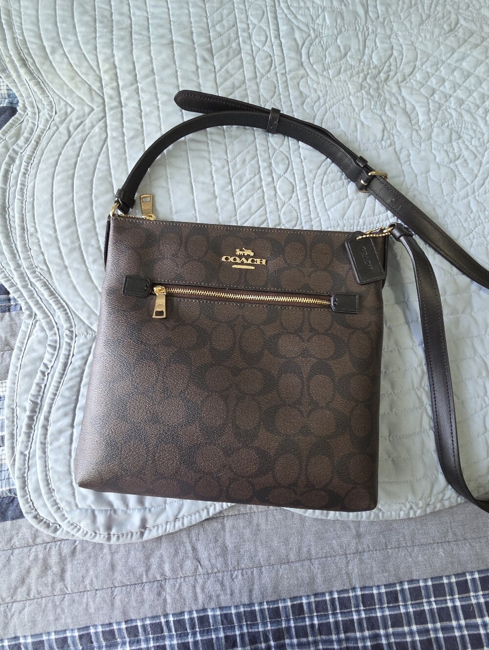 Coach Dark Brown Signature Crossbody with Gold Hardware